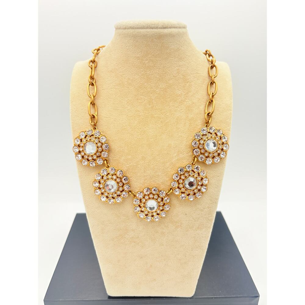 J.Crew Crystal Burst Statement Necklace Gold Tone Rhinestone Floral Design